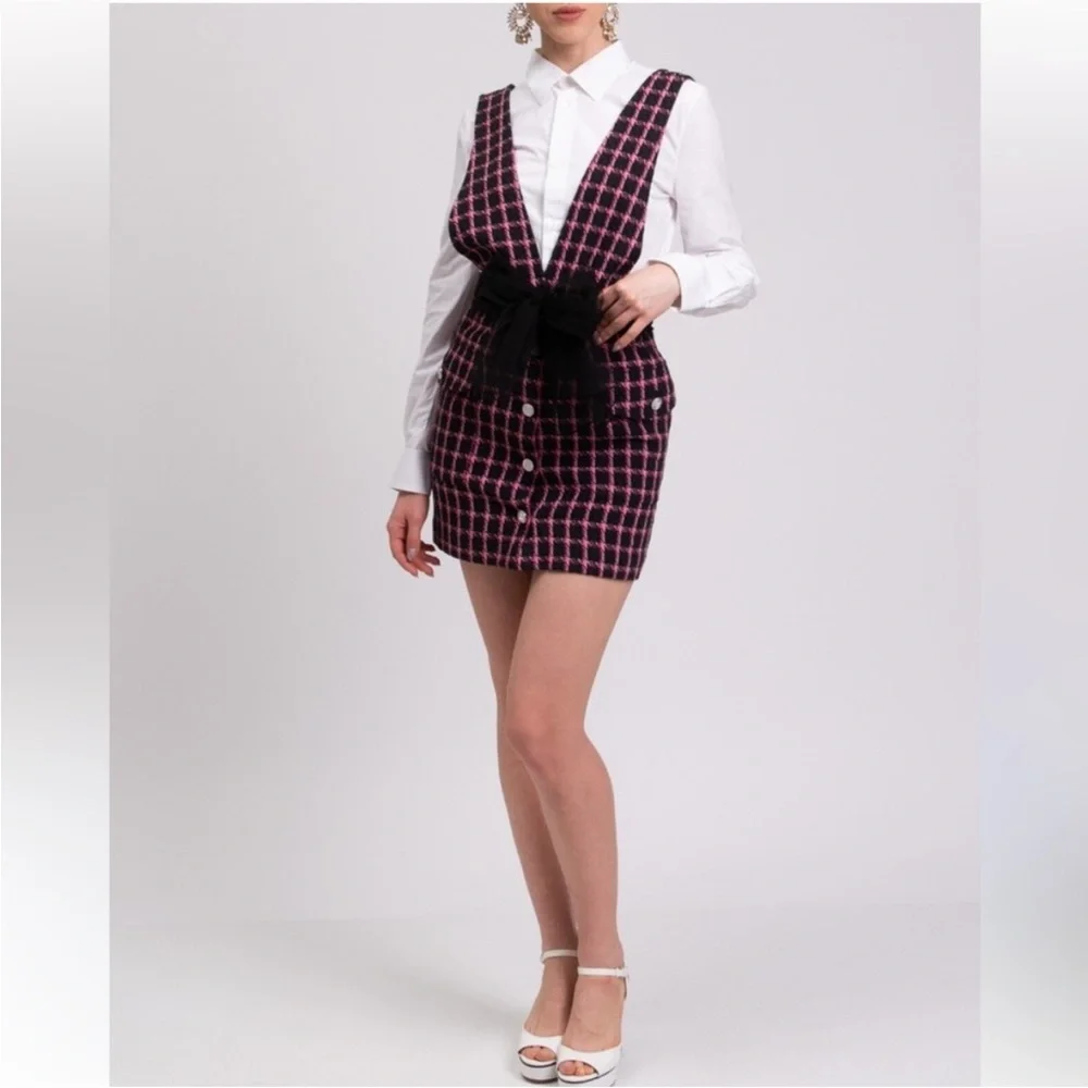 Maje Short dress with wide straps Checked Pattern New